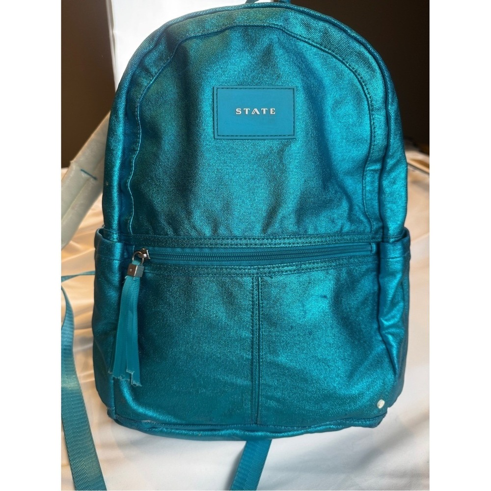 STATE Metallic Teal Backpack School Travel Laptop Book Bag Blue Iridescent